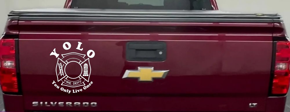 YOLO You Only Live Once Fire Fighter Car or Truck Window Vinyl Decal Sticker (White)