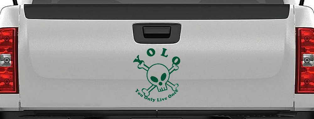 YOLO You Only Live Once Cute Skull Skulls Car or Truck Window Vinyl Decal Sticker (Dark Green)