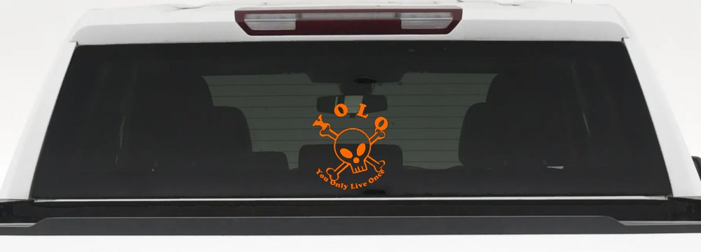 YOLO You Only Live Once Cute Skull Skulls Car or Truck Window Decal Sticker (Orange)