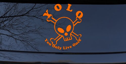 YOLO You Only Live Once Cute Skull Skulls Car or Truck Window Decal Sticker (Orange)
