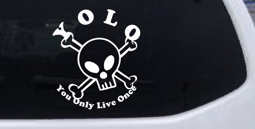 YOLO You Only Live Once Cute Skull Skulls Car or Truck Window Vinyl Decal Sticker (White)