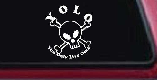 YOLO You Only Live Once Cute Skull Skulls Car or Truck Window Vinyl Decal Sticker (White)