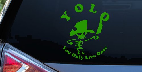 YOLO You Only Live Once Cute Pirate Funny Car or Truck Window Decal Sticker (Lime)