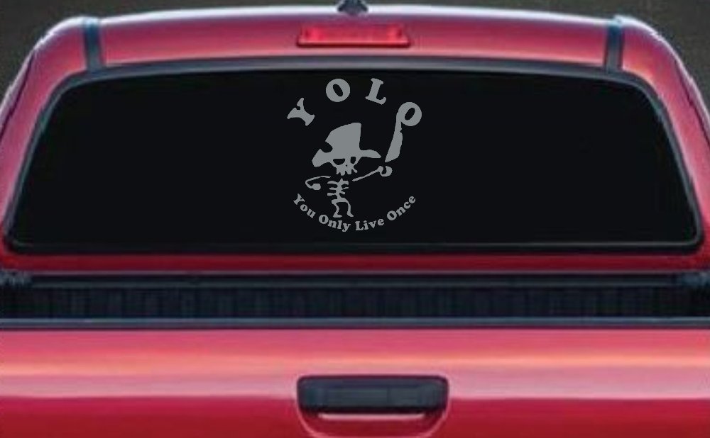 YOLO You Only Live Once Cute Pirate Funny Car or Truck Window Decal Sticker (Telegrey)