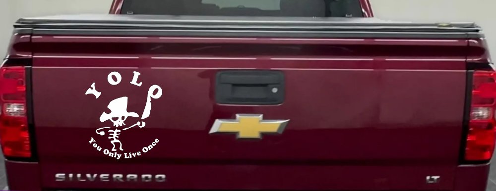 YOLO You Only Live Once Cute Pirate Funny Car or Truck Window Decal Sticker (White)