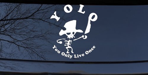 YOLO You Only Live Once Cute Pirate Funny Car or Truck Window Vinyl Decal Sticker (White)