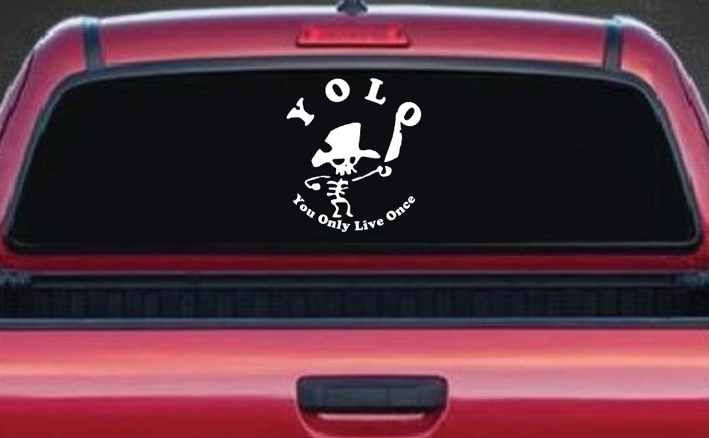 YOLO You Only Live Once Cute Pirate Funny Car or Truck Window Decal Sticker (White)