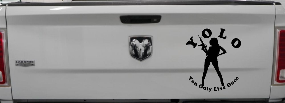 YOLO You Only Live Once Girl Machine Gun Military Car or Truck Window Decal Sticker