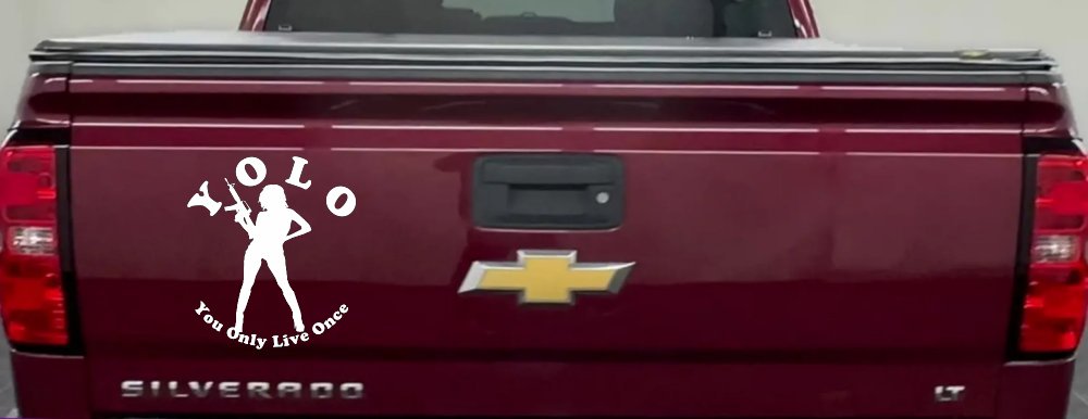 YOLO You Only Live Once Girl Machine Gun Military Car or Truck Window Decal Sticker