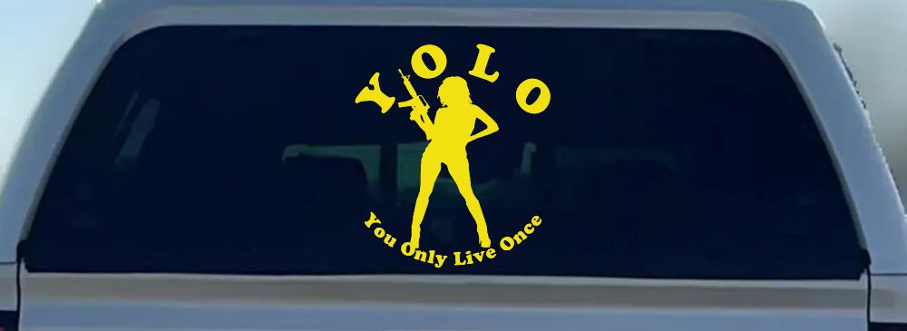 YOLO You Only Live Once Girl Machine Gun Military Car or Truck Window Decal Sticker