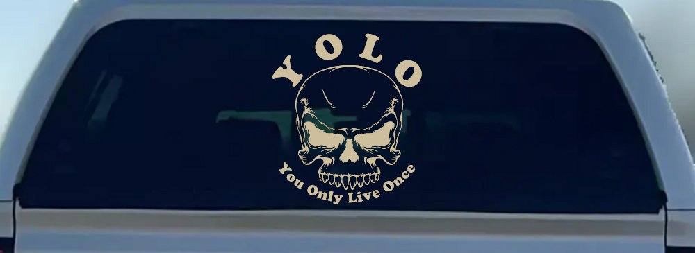 YOLO You Only Live Once Mean Skull Skulls Car or Truck Window Vinyl Decal Sticker (Desert Sand)