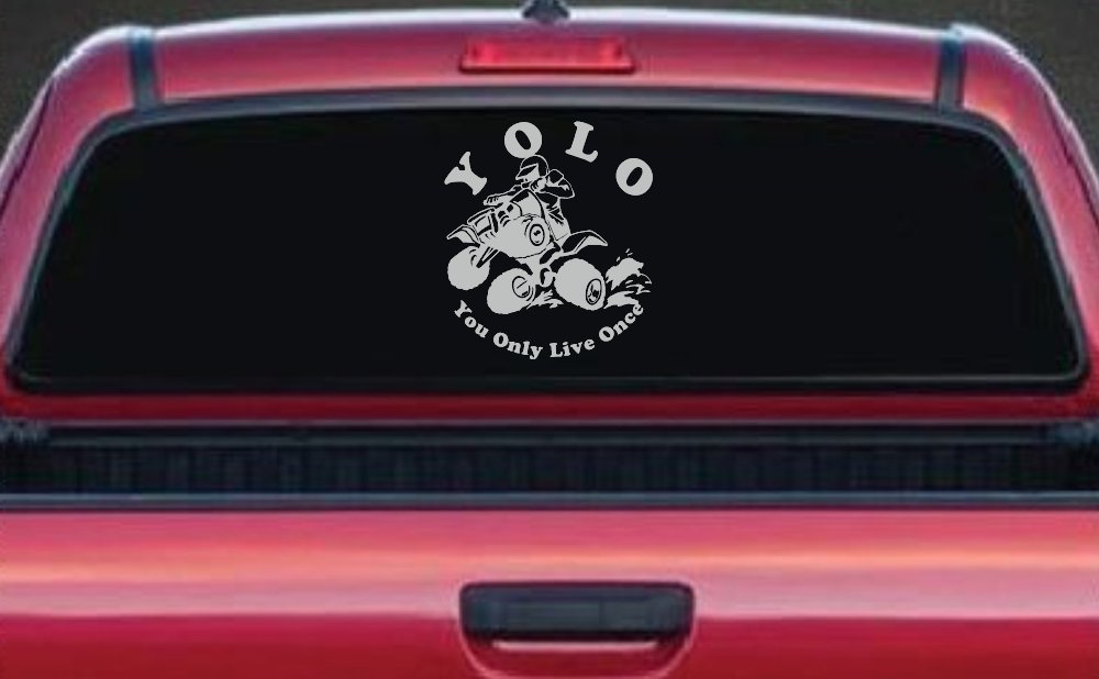 YOLO You Only Live Once Fourwheeler Off Road Car or Truck Window Decal Sticker (Light Gray)