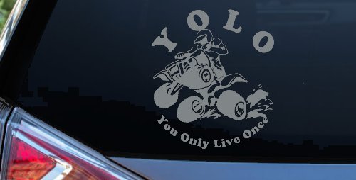 YOLO You Only Live Once Fourwheeler Off Road Car or Truck Window Decal Sticker (Telegrey)
