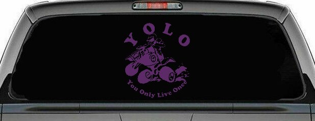 YOLO You Only Live Once Fourwheeler Off Road Car or Truck Window Decal Sticker (Violet)