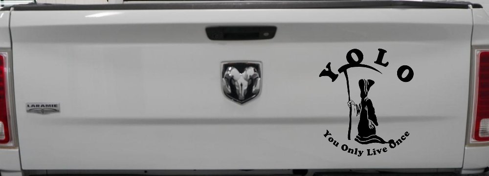 YOLO You Only Live Once Grim Reaper Funny Car or Truck Window Vinyl Decal Sticker (Black)