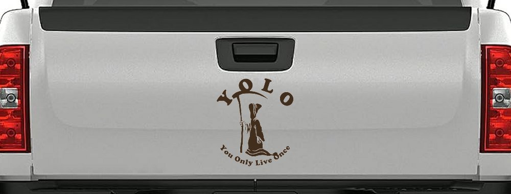 YOLO You Only Live Once Grim Reaper Funny Car or Truck Window Decal Sticker (Brown)