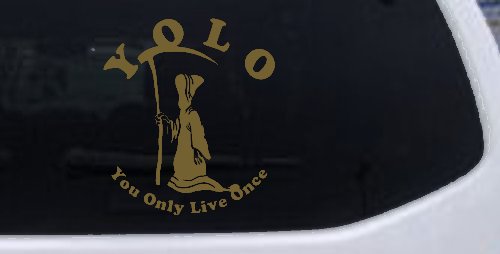 YOLO You Only Live Once Grim Reaper Funny Car or Truck Window Decal Sticker (Gold)