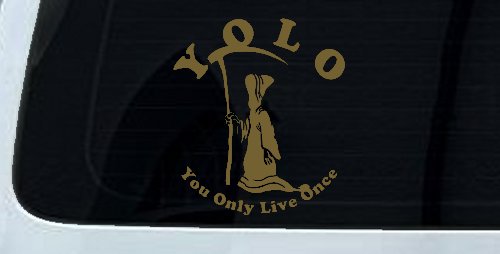 YOLO You Only Live Once Grim Reaper Funny Car or Truck Window Decal Sticker (Gold)