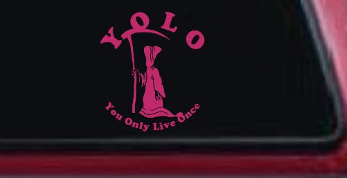 YOLO You Only Live Once Grim Reaper Funny Car or Truck Window Decal Sticker (Hot Pink)