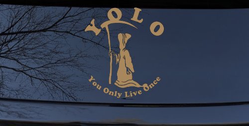 YOLO You Only Live Once Grim Reaper Funny Car or Truck Window Decal Sticker (Light Brown)