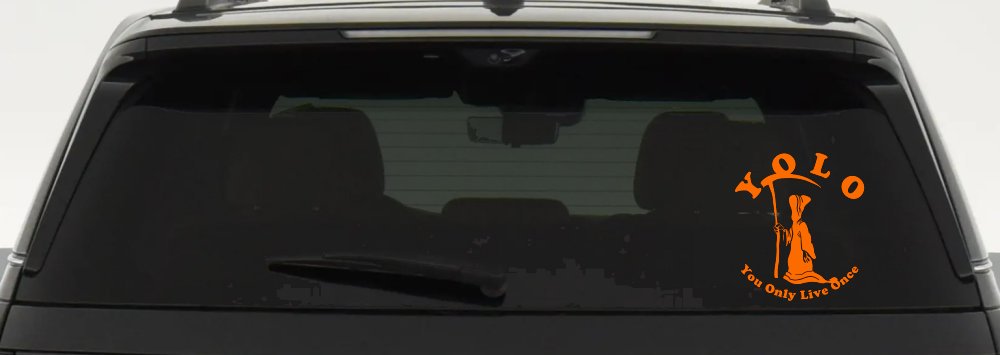 YOLO You Only Live Once Grim Reaper Funny Car or Truck Window Decal Sticker (Orange)