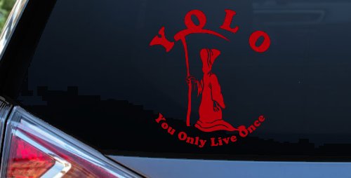 YOLO You Only Live Once Grim Reaper Funny Car or Truck Window Decal Sticker (Red)