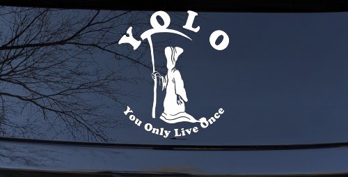 YOLO You Only Live Once Grim Reaper Funny Car or Truck Window Decal Sticker (White)