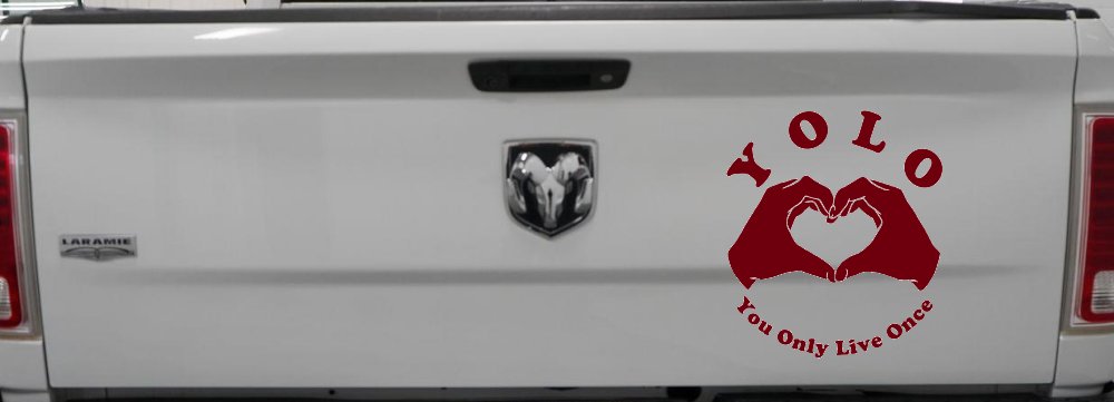 YOLO You Only Live Once Heart Hands Car or Truck Window Decal Sticker