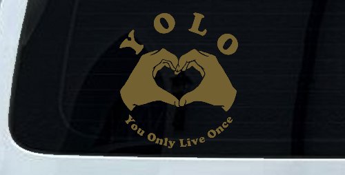 YOLO You Only Live Once Heart Hands Car or Truck Window Decal Sticker (Gold)