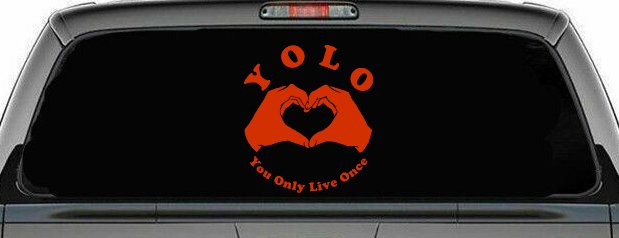 YOLO You Only Live Once Heart Hands Car or Truck Window Decal Sticker (Orange Red)