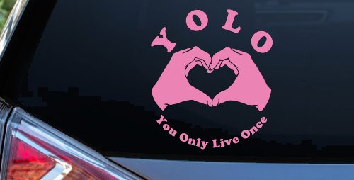 YOLO You Only Live Once Heart Hands Car or Truck Window Decal Sticker (Pink)