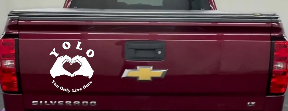 YOLO You Only Live Once Heart Hands Car or Truck Window Decal Sticker (White)