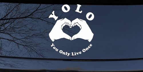 YOLO You Only Live Once Heart Hands Car or Truck Window Vinyl Decal Sticker (White)