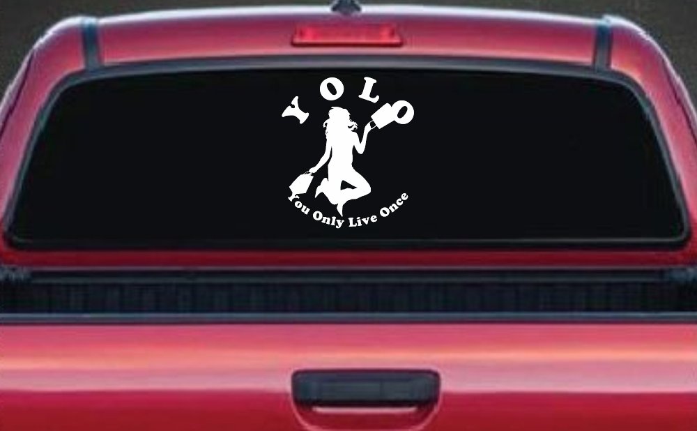 YOLO You Only Live Once Shopping Car or Truck Window Decal Sticker (White)