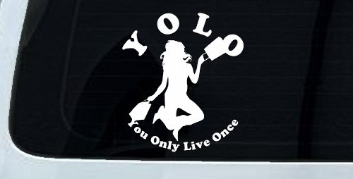 YOLO You Only Live Once Shopping Car or Truck Window Vinyl Decal Sticker (White)