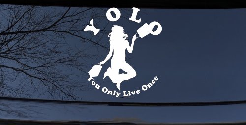 YOLO You Only Live Once Shopping Car or Truck Window Vinyl Decal Sticker (White)