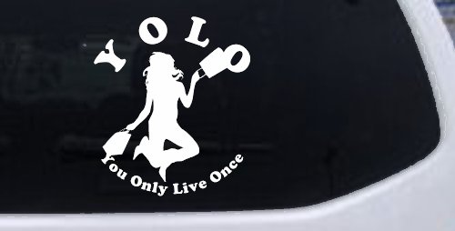 YOLO You Only Live Once Shopping Car or Truck Window Decal Sticker (White)