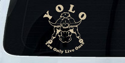 YOLO You Only Live Once Big Bull Western Rodeo Ranch Farm Car or Truck Window Decal Sticker (Desert Sand)
