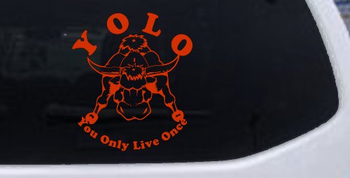 YOLO You Only Live Once Big Bull Western Rodeo Ranch Farm Car or Truck Window Decal Sticker (Orange Red)