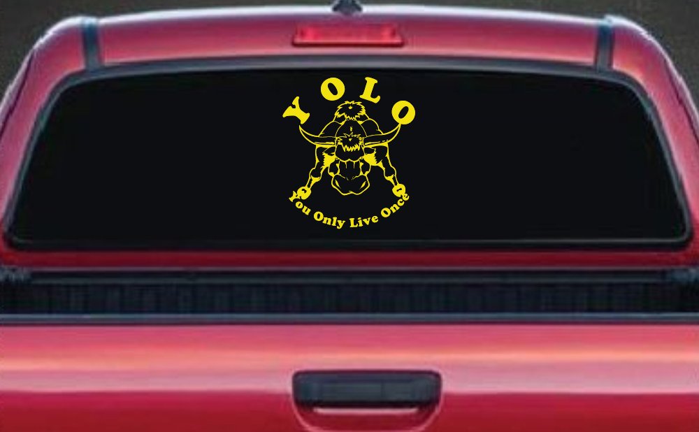YOLO You Only Live Once Big Bull Western Rodeo Ranch Farm Car or Truck Window Decal Sticker (Yellow)