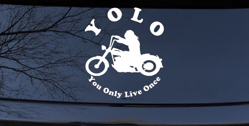 YOLO You Only Live Once Biker Car or Truck Window Vinyl Decal Sticker (White)
