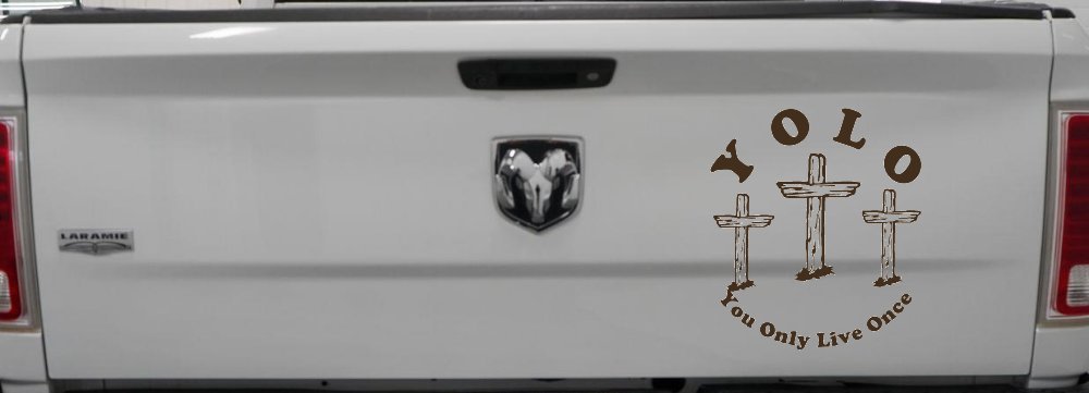 YOLO You Only Live Once Three Crosses Christian Car or Truck Window Decal Sticker (Brown)
