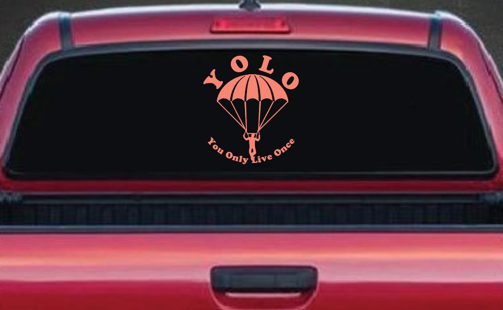 YOLO You Only Live Once Skydiving Sports Car or Truck Window Decal Sticker (Coral)