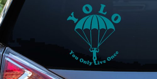 YOLO You Only Live Once Skydiving Sports Car or Truck Window Decal Sticker (Turquoise Blue)