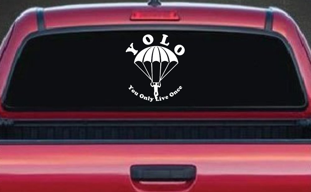 YOLO You Only Live Once Skydiving Sports Car or Truck Window Decal Sticker (White)