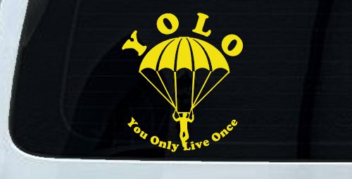 YOLO You Only Live Once Skydiving Sports Car or Truck Window Decal Sticker (Yellow)