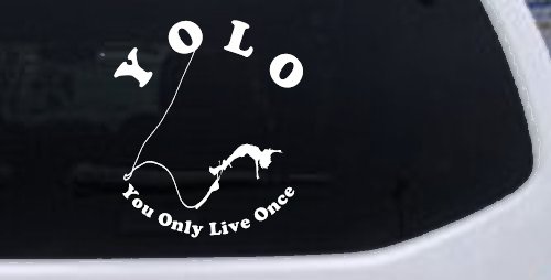 YOLO You Only Live Once Bungie Jump Car or Truck Window Decal Sticker (White)