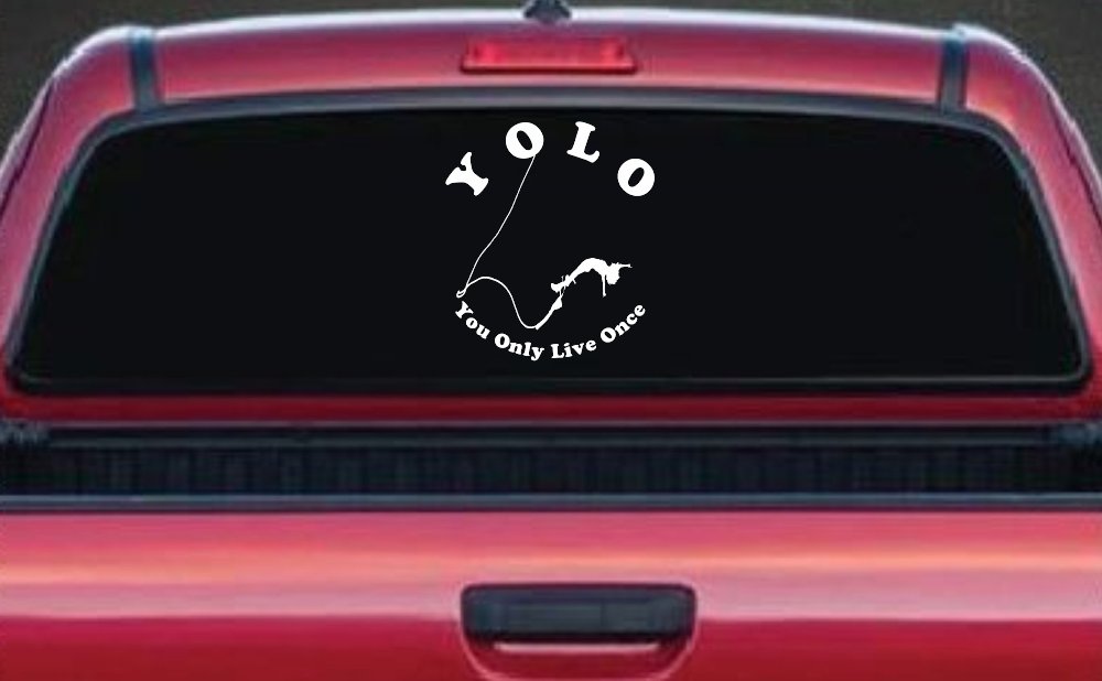 YOLO You Only Live Once Bungie Jump Car or Truck Window Decal Sticker (White)