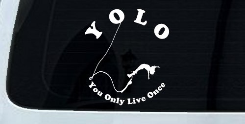 YOLO You Only Live Once Bungie Jump Car or Truck Window Decal Sticker (White)