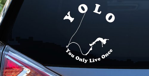 YOLO You Only Live Once Bungie Jump Car or Truck Window Vinyl Decal Sticker (White)